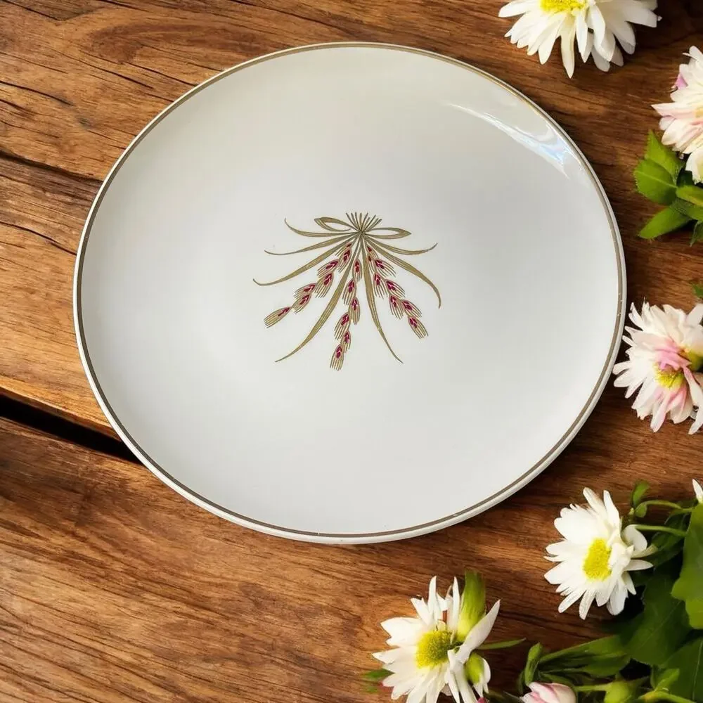 Vtg. Rare Universal Ballerina Gold Wheat Salad Plate Union Made USA 50s Bow Mod